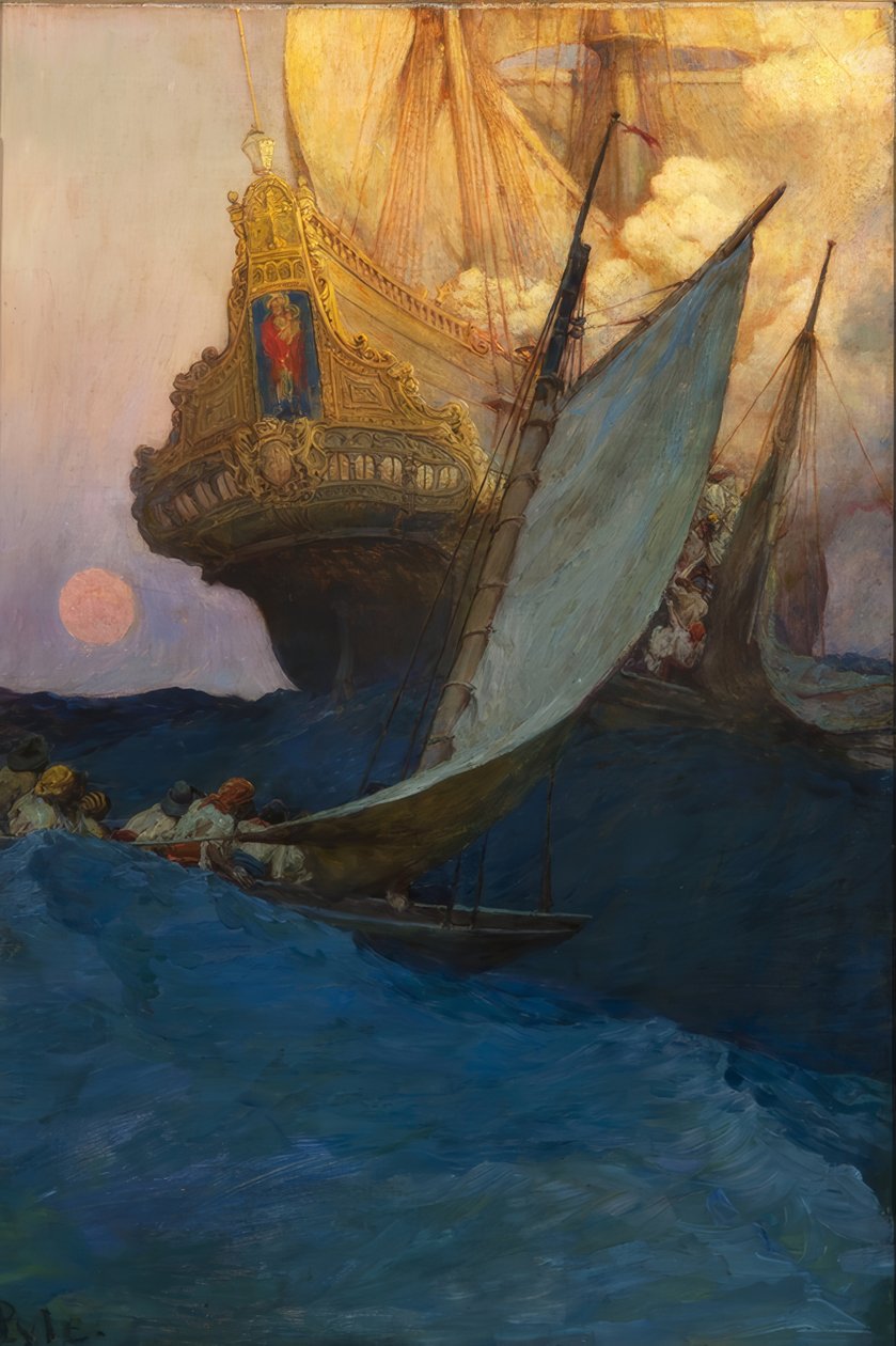 Een aanval op een galjoen door Howard Pyle