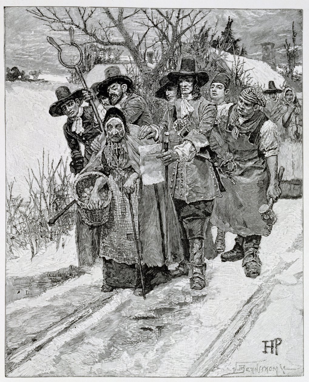 Arrestatie van een heks, gegraveerd door J. Bernstrom, illustratie uit 