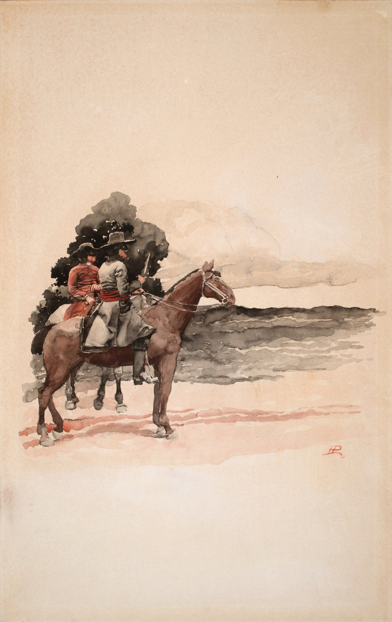 Bandieten te paard (aquarel op board) door Howard Pyle