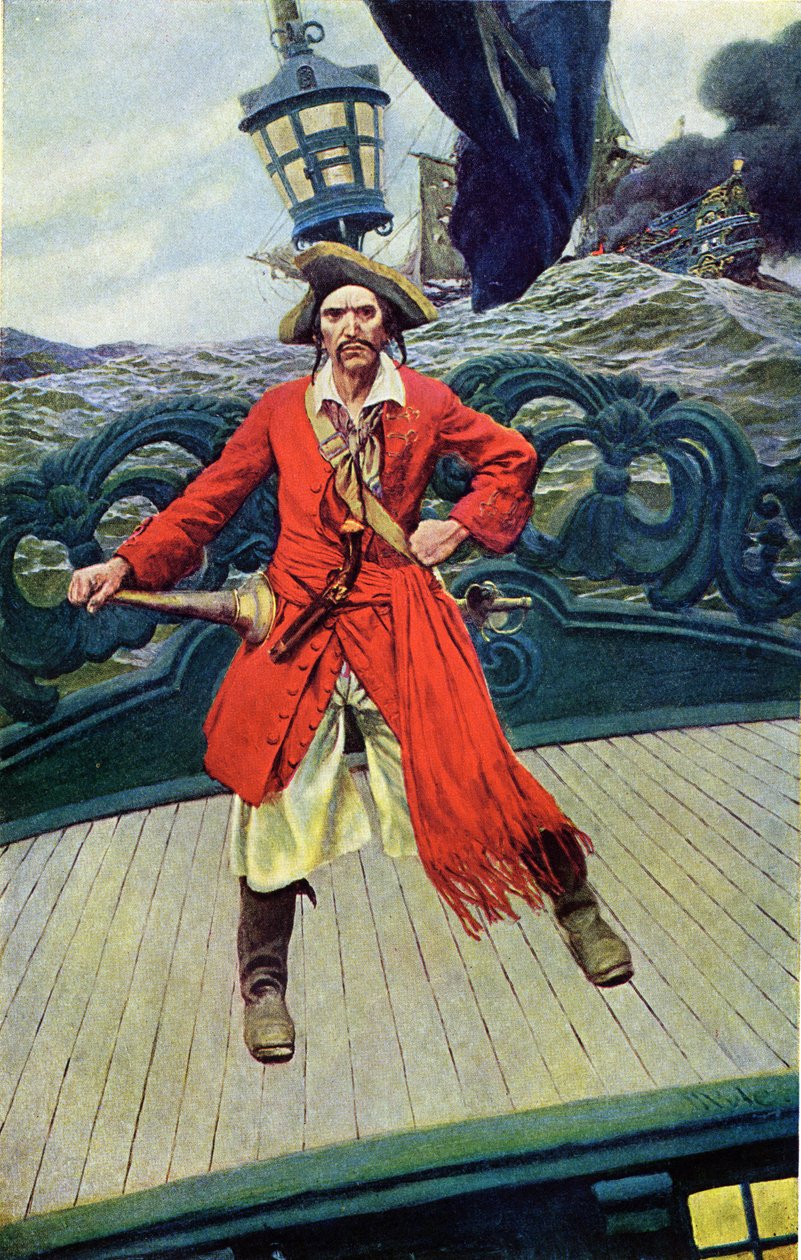 Kapitein Keith op het dek van zijn schip. Illustratie uit 