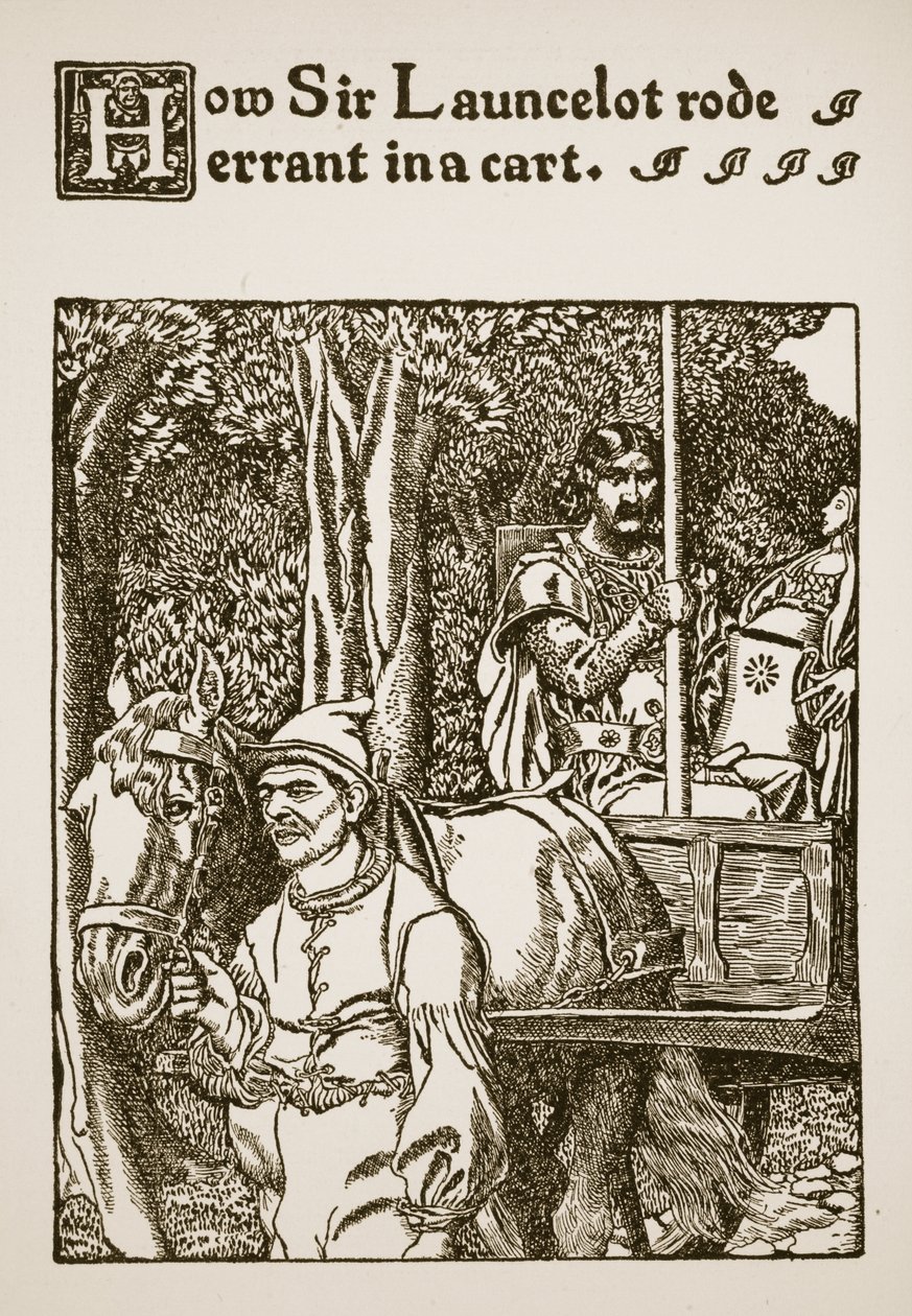 Hoe Sir Launcelot rondreed in een kar, illustratie uit 