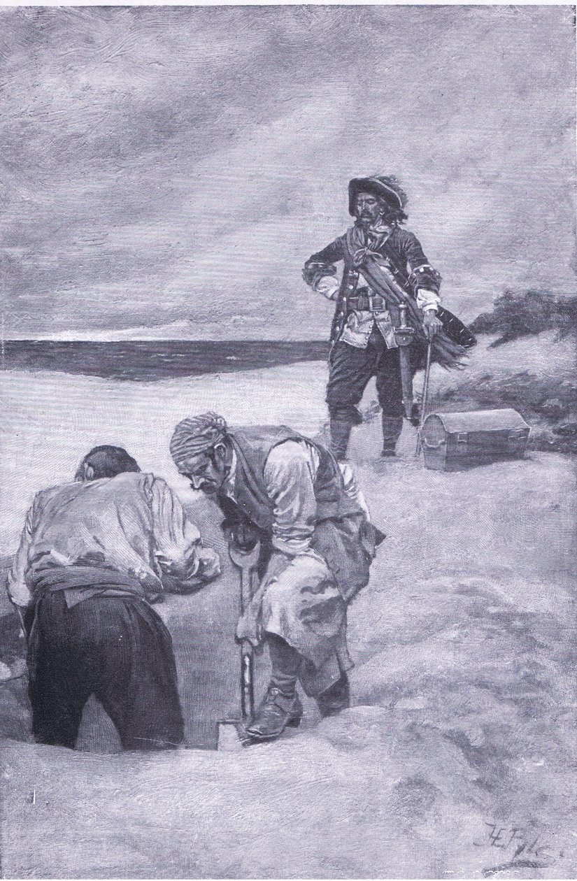 Kidd op Gardiners Island, uit Howard Pyles Book of Pirates gepubliceerd door Harper & Bros, 1921 door Howard Pyle