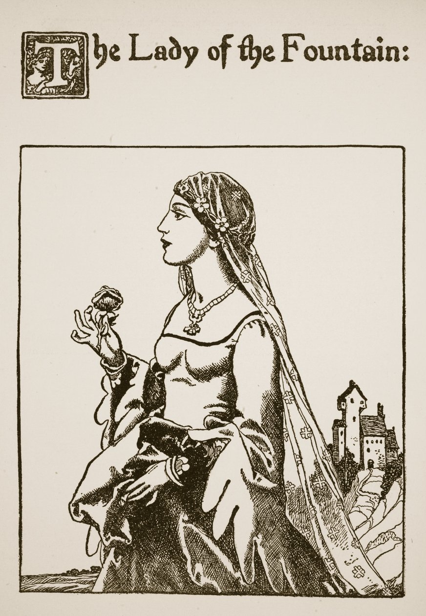 De Dame van de Fontein, illustratie uit Het Verhaal van Sir Launcelot en zijn Metgezellen, 1907 door Howard Pyle