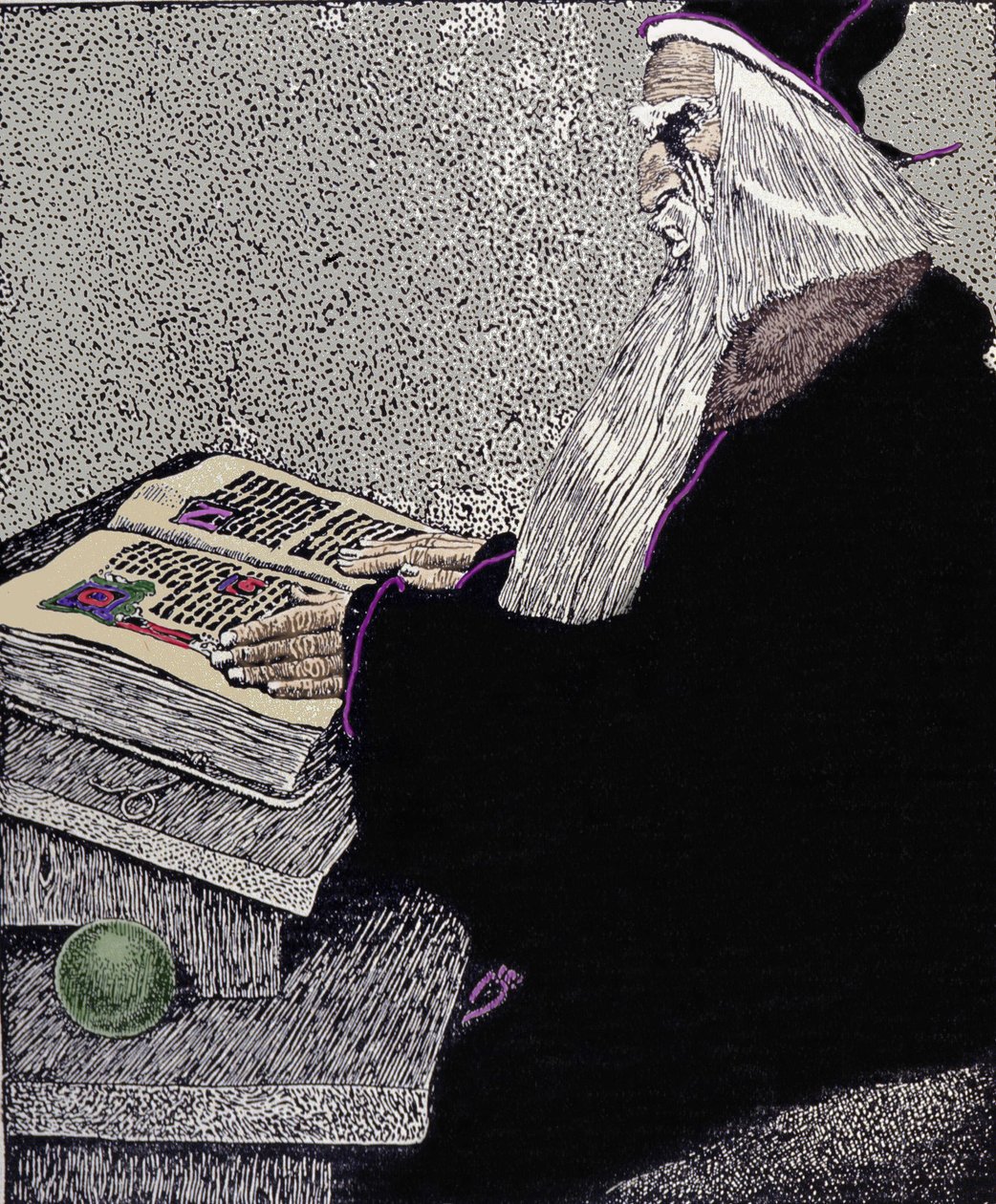 De magiër Merlin. Illustratie door Howard Pyle (1853 - 1911), Amerikaanse tekenaar, voor 