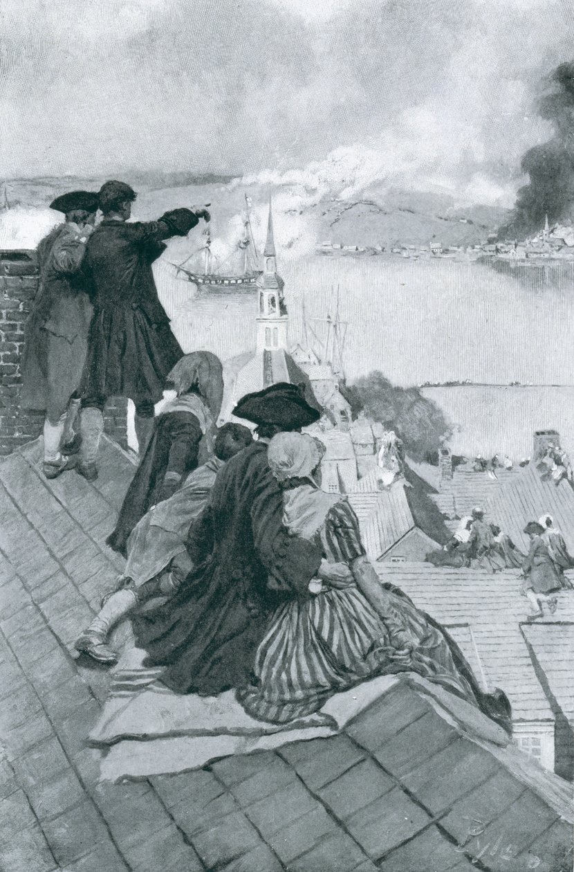 Kijken naar het gevecht bij Bunker Hill, illustratie uit 