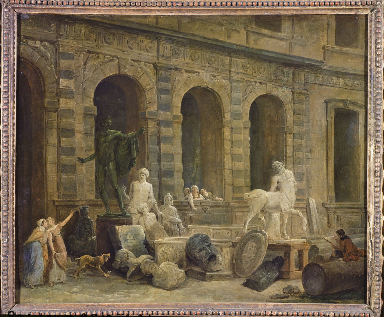 Een Man die Antiek Tekent voor de Petite Galerie van het Louvre, 1781 door Hubert Robert