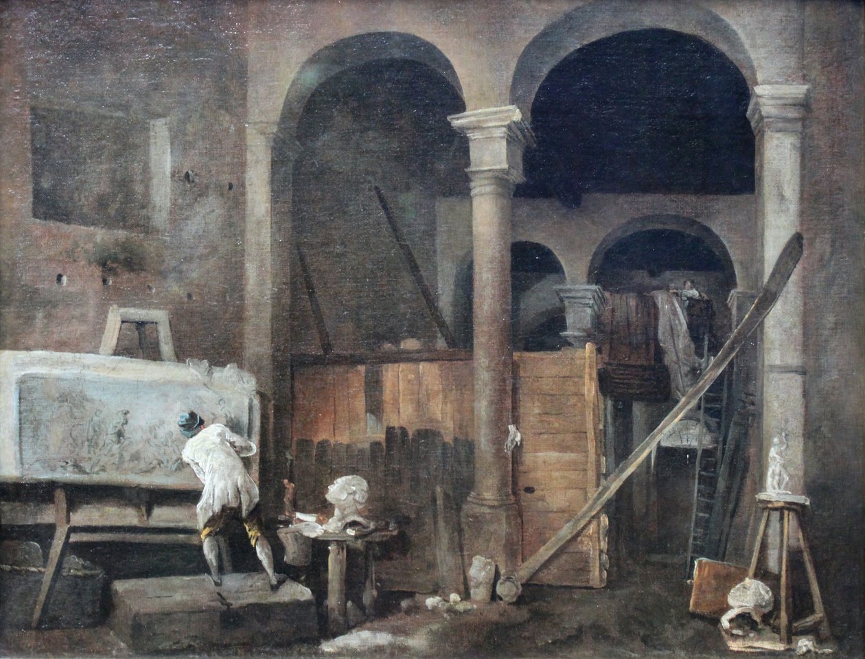 Het atelier van de kunstenaar door Hubert Robert
