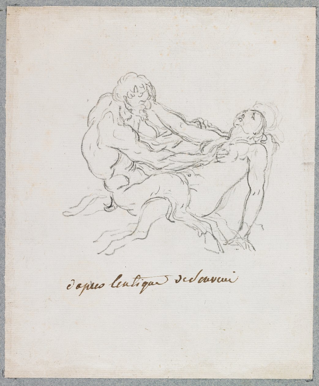 Satyr en Faun die Elkaar Omarmen door Hubert Robert