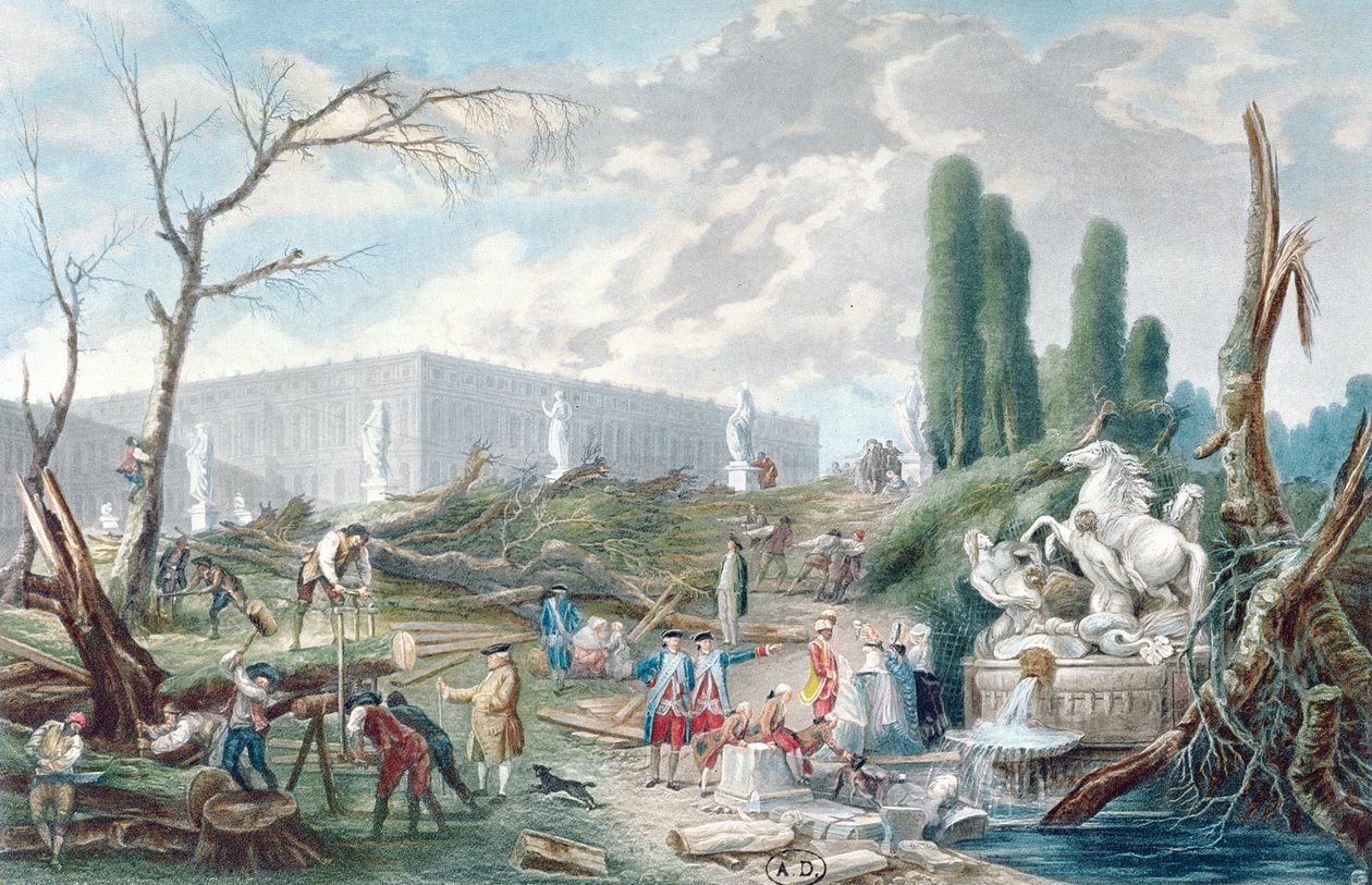 Bomen Kappen in de Tuin van Versailles rond de Baden van Apollo door Hubert Robert