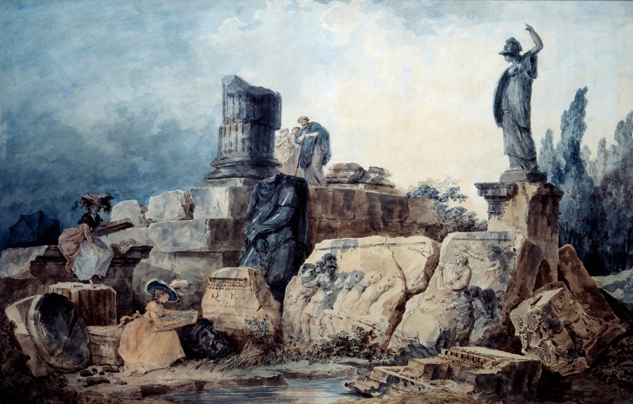 De cartoonisten (naar Hubert Robert) door Hubert (after) Robert