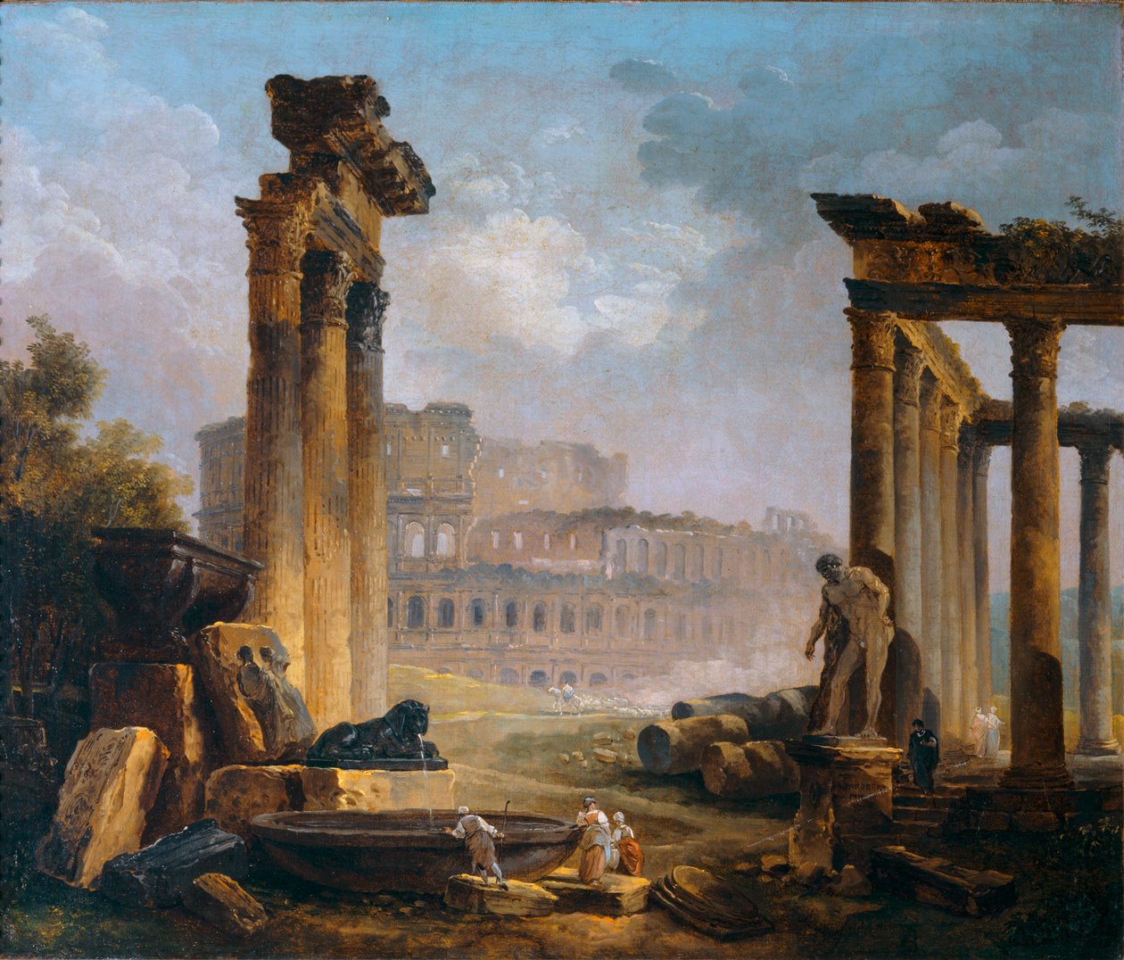 Ruines romaines avec le Colisee - Romeinse ruïnes met het Colosseum ... door Hubert (circle of) Robert