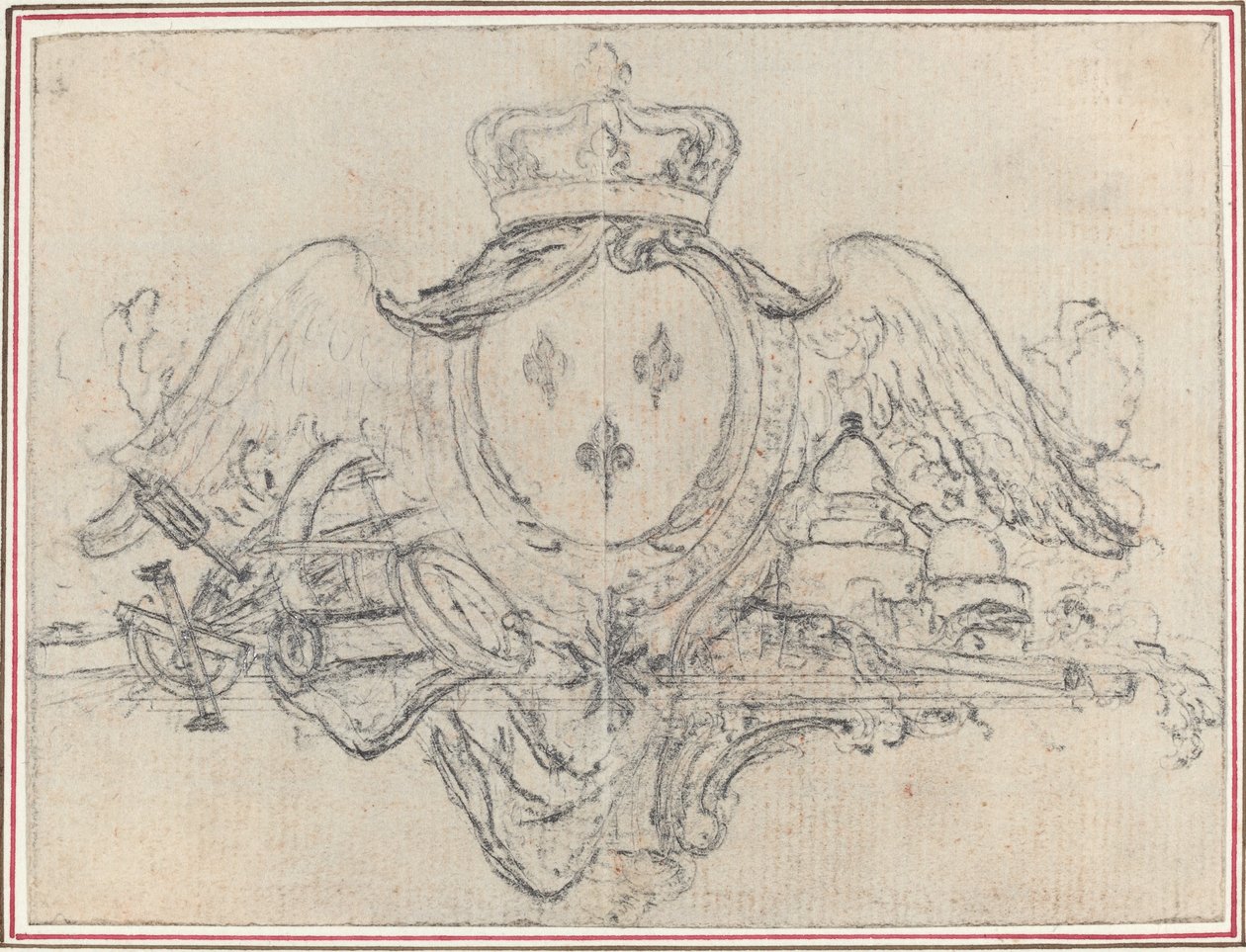 Wapens van de Koning van Frankrijk met Vleugels en Wetenschappelijke Instrumenten door Hubert Francois Gravelot
