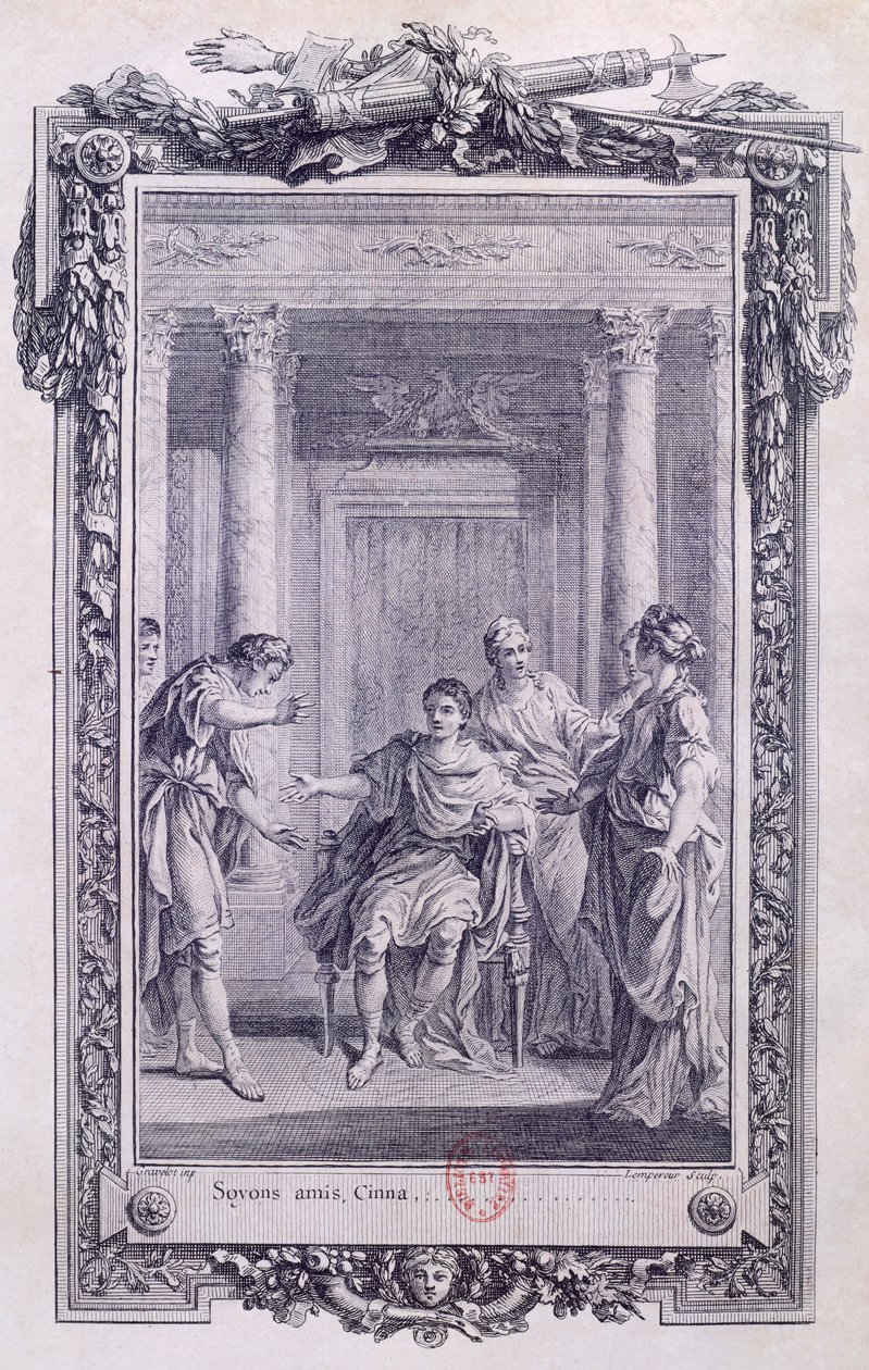 Cinna of De Genade van Augustus, tragedie door Pierre Corneille, gravure door Gravelot door Hubert Francois Gravelot