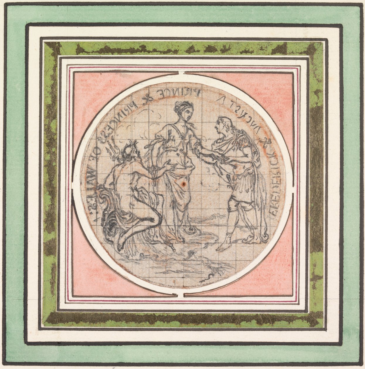 Ontwerp voor een medaille: Frederick en Augusta, prins en prinses van Wales door Hubert Francois Gravelot