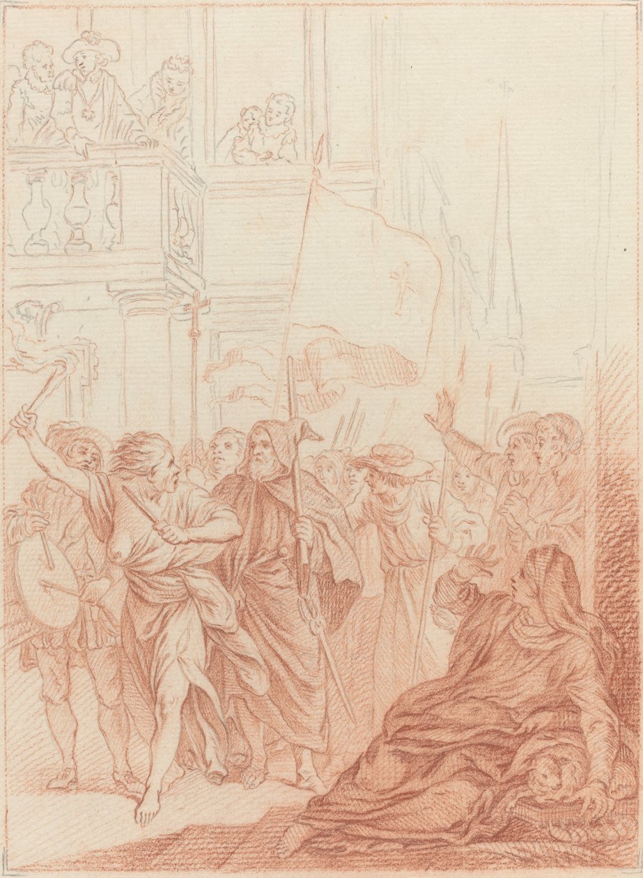Mayenne die van ver hun dwaze onderneming ziet... door Hubert Francois Gravelot