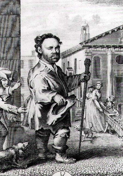 Owen Farrel (geb. 1716), de Ierse Dwerg, gegraveerd door James Hulett, uitgegeven in 1742 door Hubert Francois Gravelot