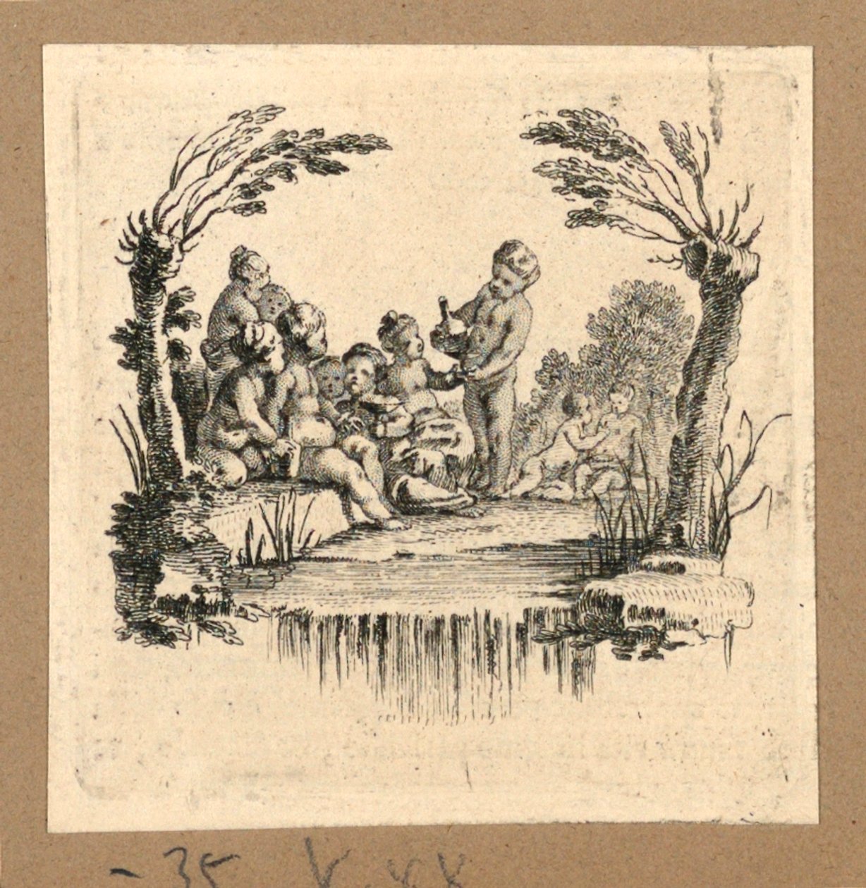 Print, Een groep kinderen drinkt door Hubert Francois Gravelot