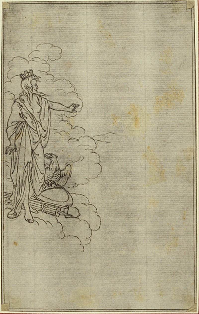 Studie voor Lucains "La Pharsale", Canto I, Staande vrouwenfiguur met kroon door Hubert Francois Gravelot