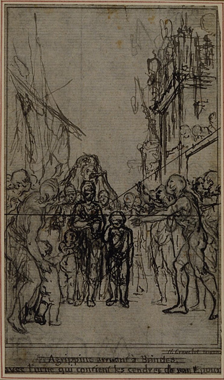 Studie voor een illustratie in Tacitus "Tiberius, of De zes eerste boeken van de Annalen", Boek III, Deel 2, 1e Studie door Hubert Francois Gravelot