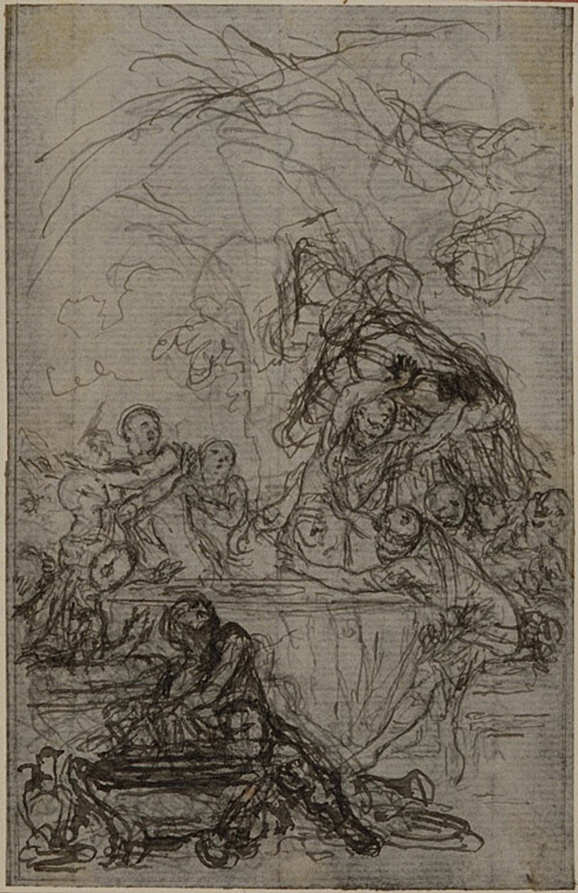 Studie voor een illustratie in Tacitus "Tiberius, of De zes eerste boeken van de Annalen", Boek IV, Deel 2, 1e Studie door Hubert Francois Gravelot
