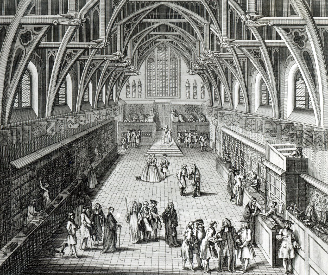 Westminster Hall, de eerste dag van het semester, een satirisch gedicht, 1797 gegraveerd door C. Mosley door Hubert Francois Gravelot