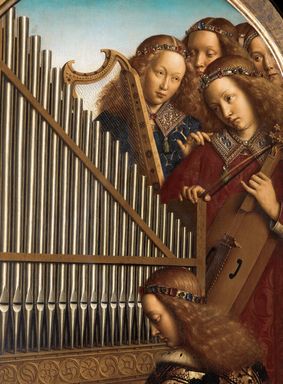 Engel muzikanten met St. Cecilia, van het Gentse altaarstuk door Hubert & Jan van (1390 1441) Eyck