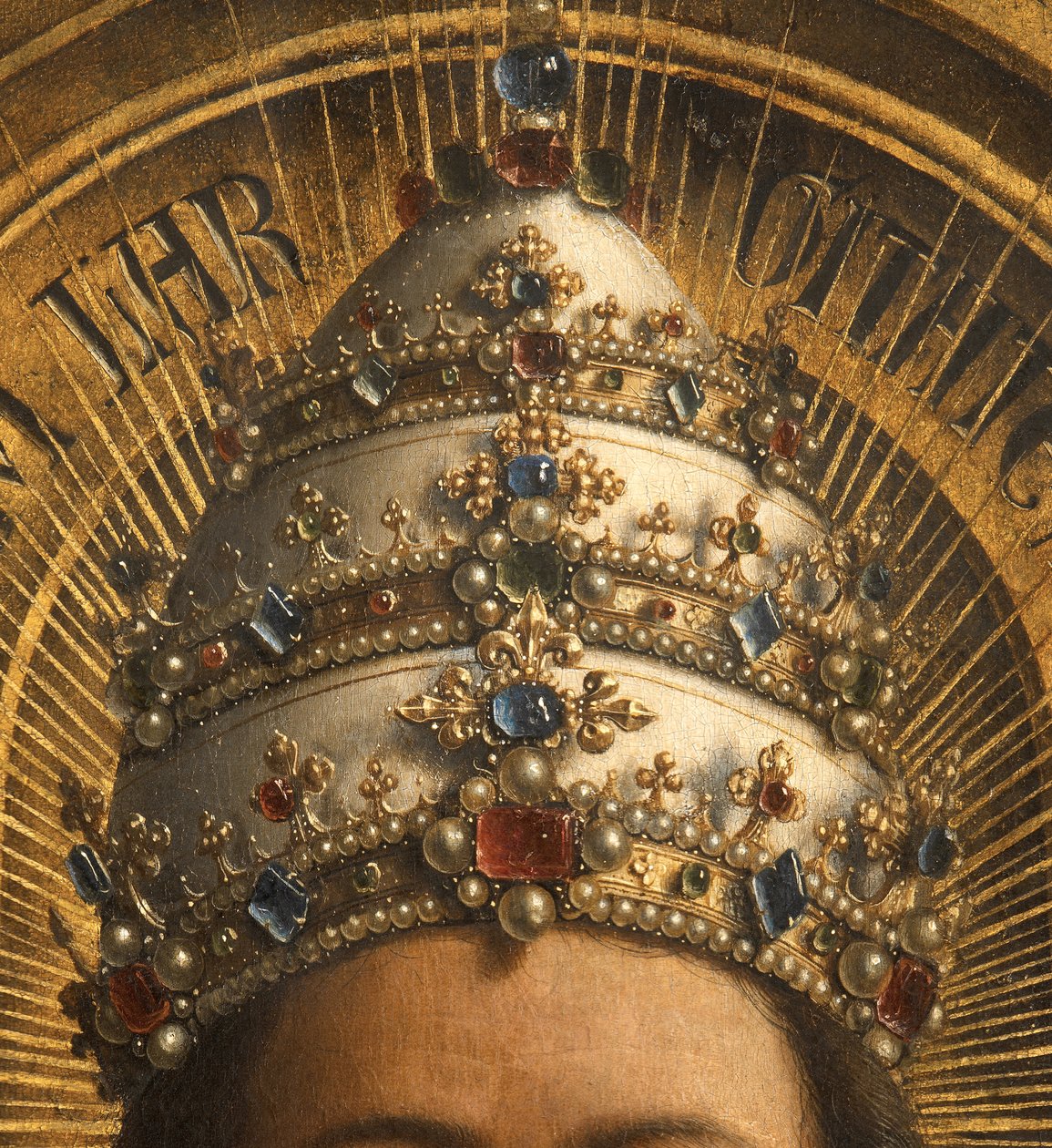 Detail van God de Vader, centraal paneel van het Gentse altaarstuk door Hubert & Jan van (1390 1441) Eyck