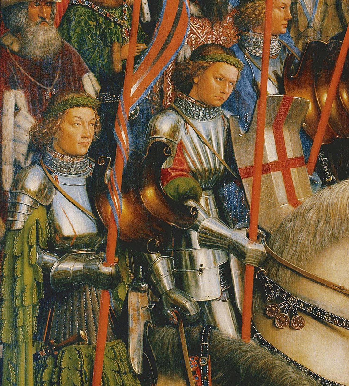 Detail van De Ridders van Christus, van de linkerzijde van het Gentse Altaarstuk (detail) door Hubert & Jan van (1390-1441) Eyck