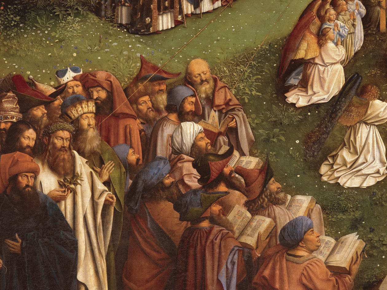 Detail (Aanbidding van het mystieke lam, middenpaneel van het Gentse altaarstuk) door Hubert & Jan van (1390 1441) Eyck