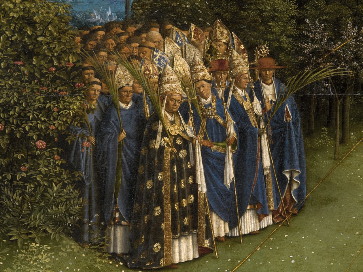 Detail van de Aanbidding van het Mystieke Lam, van het centrale paneel van het Gentse altaarstuk door Hubert & Jan van (1390-1441) Eyck