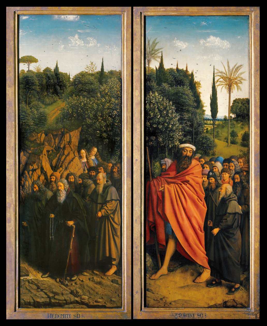 De kluizenaars en de pelgrims geleid door St. Christoffel van de rechterkant van het Gentse altaarstuk door Hubert & Jan van (1390 1441) Eyck