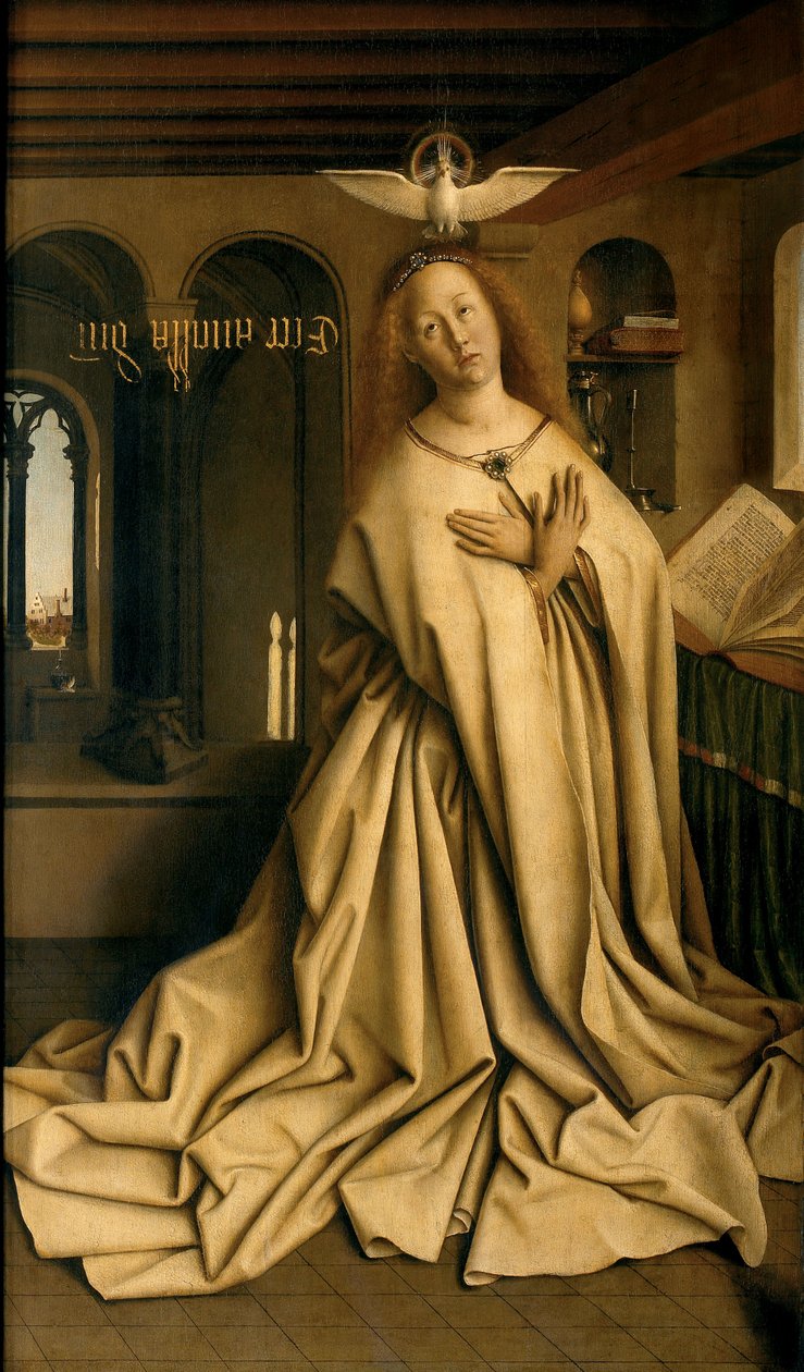 Maagd Annunciate, van de buitenkant van het rechterpaneel van het Gentse altaarstuk door Hubert & Jan van (1390 1441) Eyck
