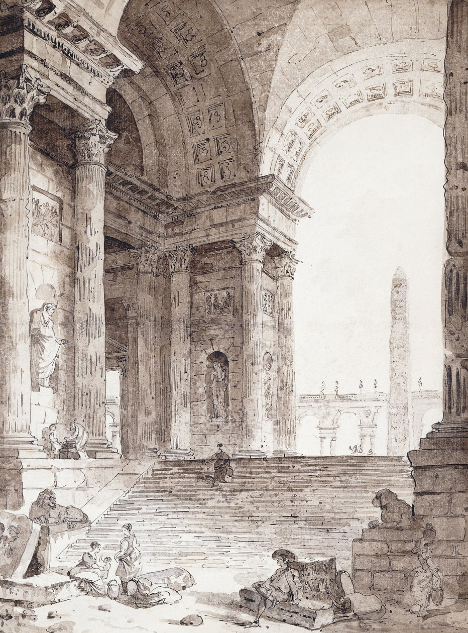 Een klassieke Romeinse arcade, met figuren op de voorgrond, 1759 door Hubert Robert