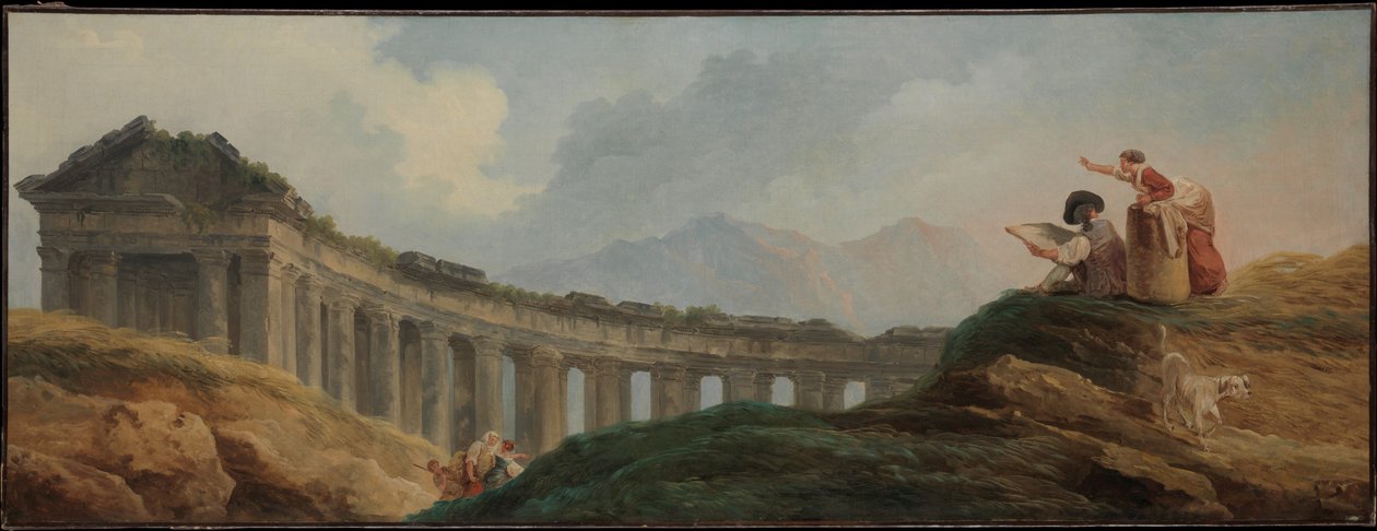 Een zuilengalerij in puin door Hubert Robert