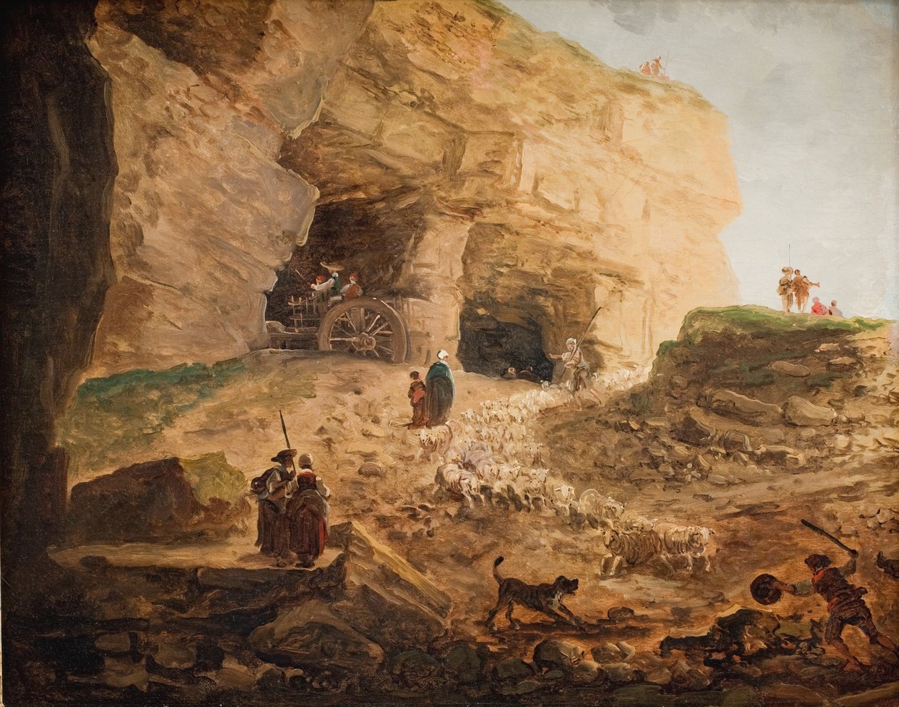 Een Steengroeve met een Kudde Schapen door Hubert Robert