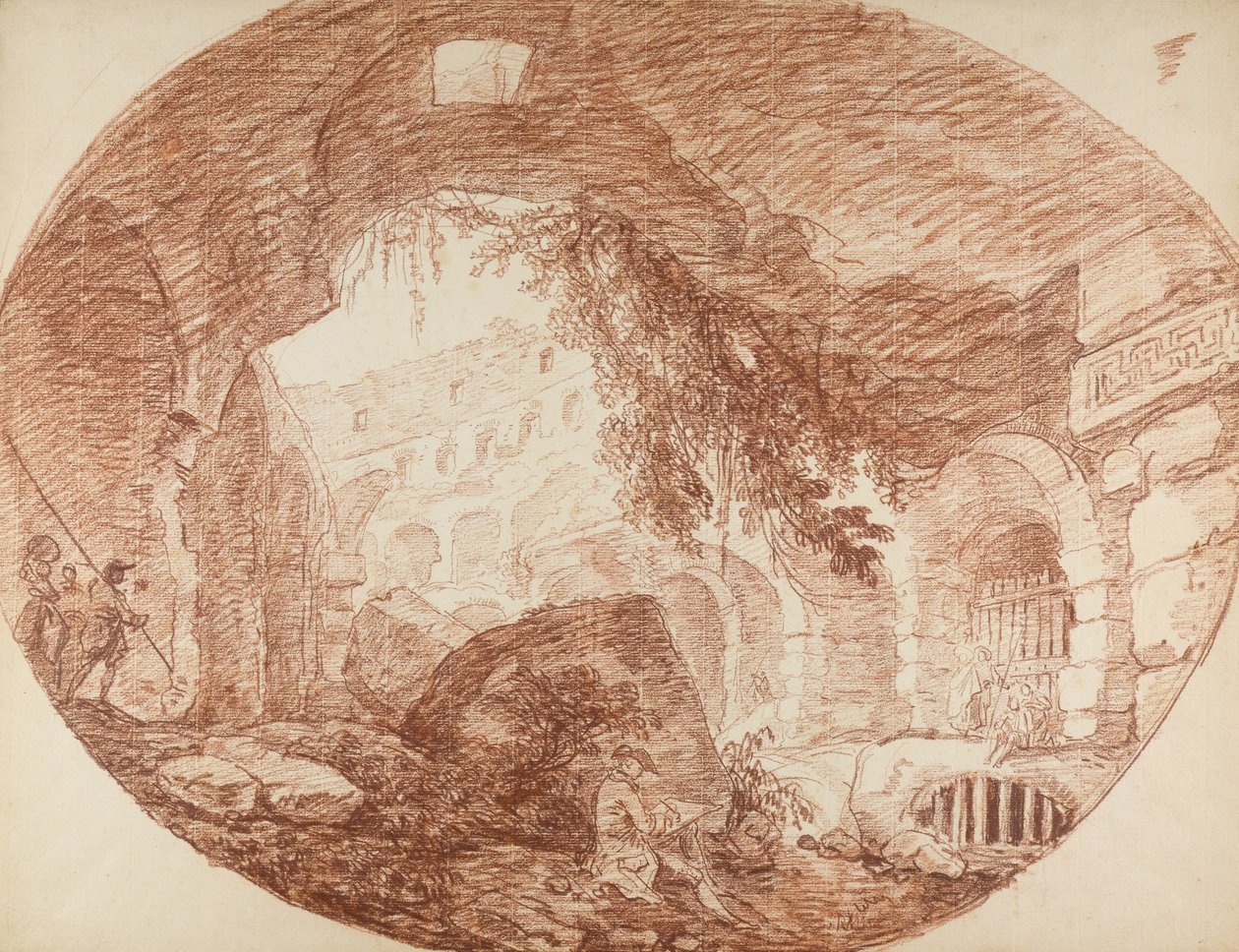 Een kunstenaar zittend in de ruïnes van het Colosseum, c.1759 door Hubert Robert