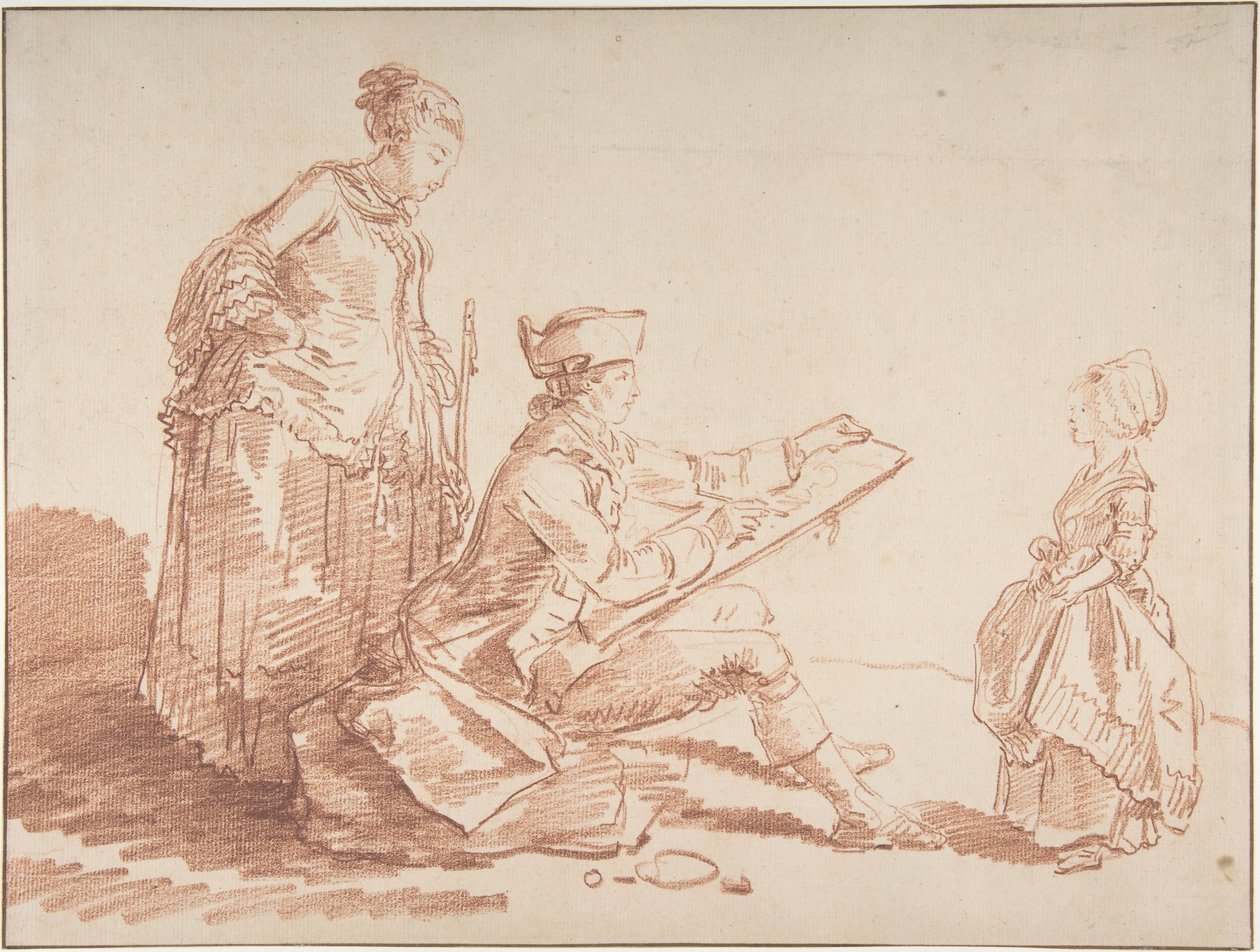 Een kunstenaar die een jong meisje schetst door Hubert Robert