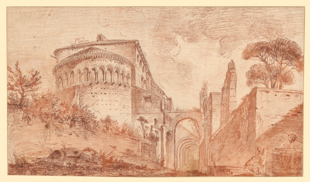 De kerk Santi Giovanni e Paolo in Rome, gezien vanuit de apsis door Hubert Robert