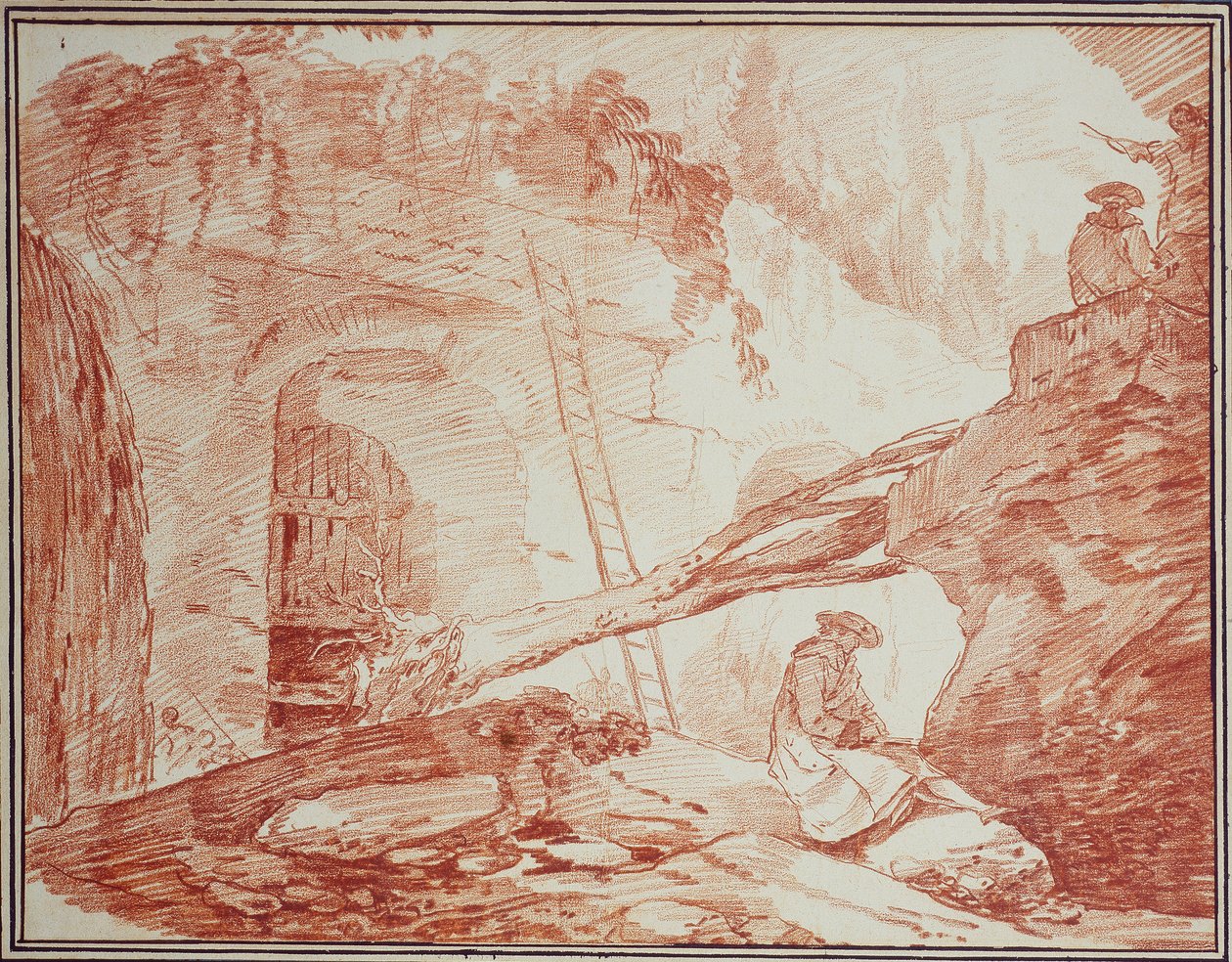 Tekenaar in de ruïnes van de Palatijn door Hubert Robert