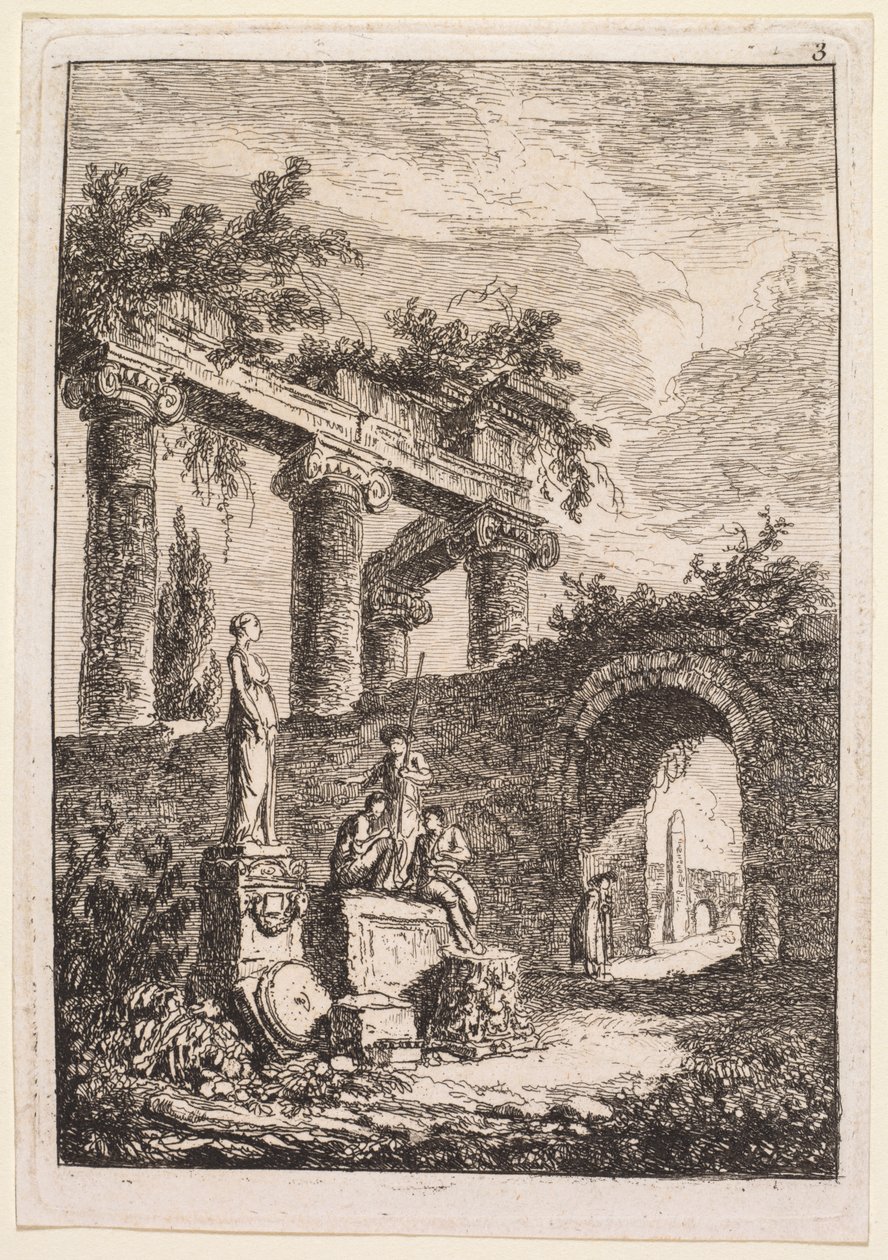 Avonden in Rome: Het Standbeeld voor Ruïnes door Hubert Robert