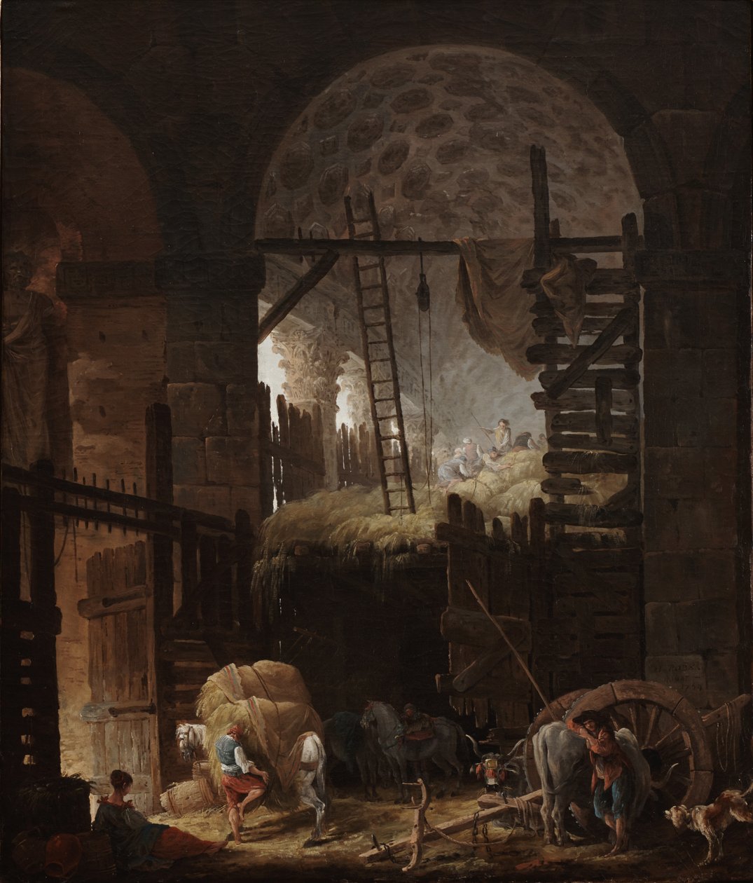 Interieur van de Villa Giulia met hooiers door Hubert Robert