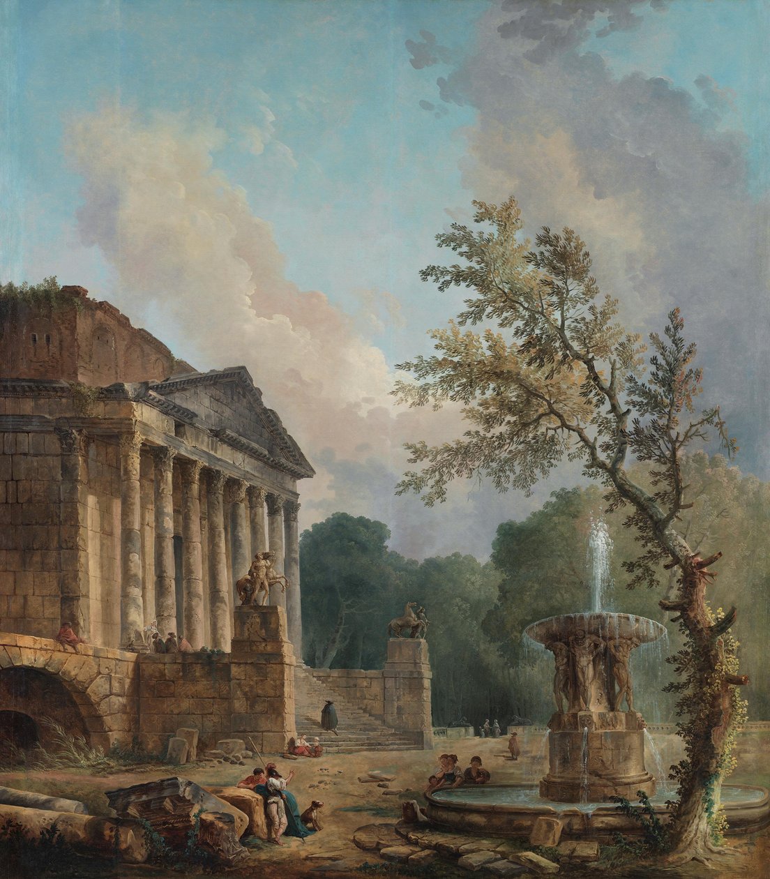 Landschap met de ruïne van een Romeinse tempel door Hubert Robert