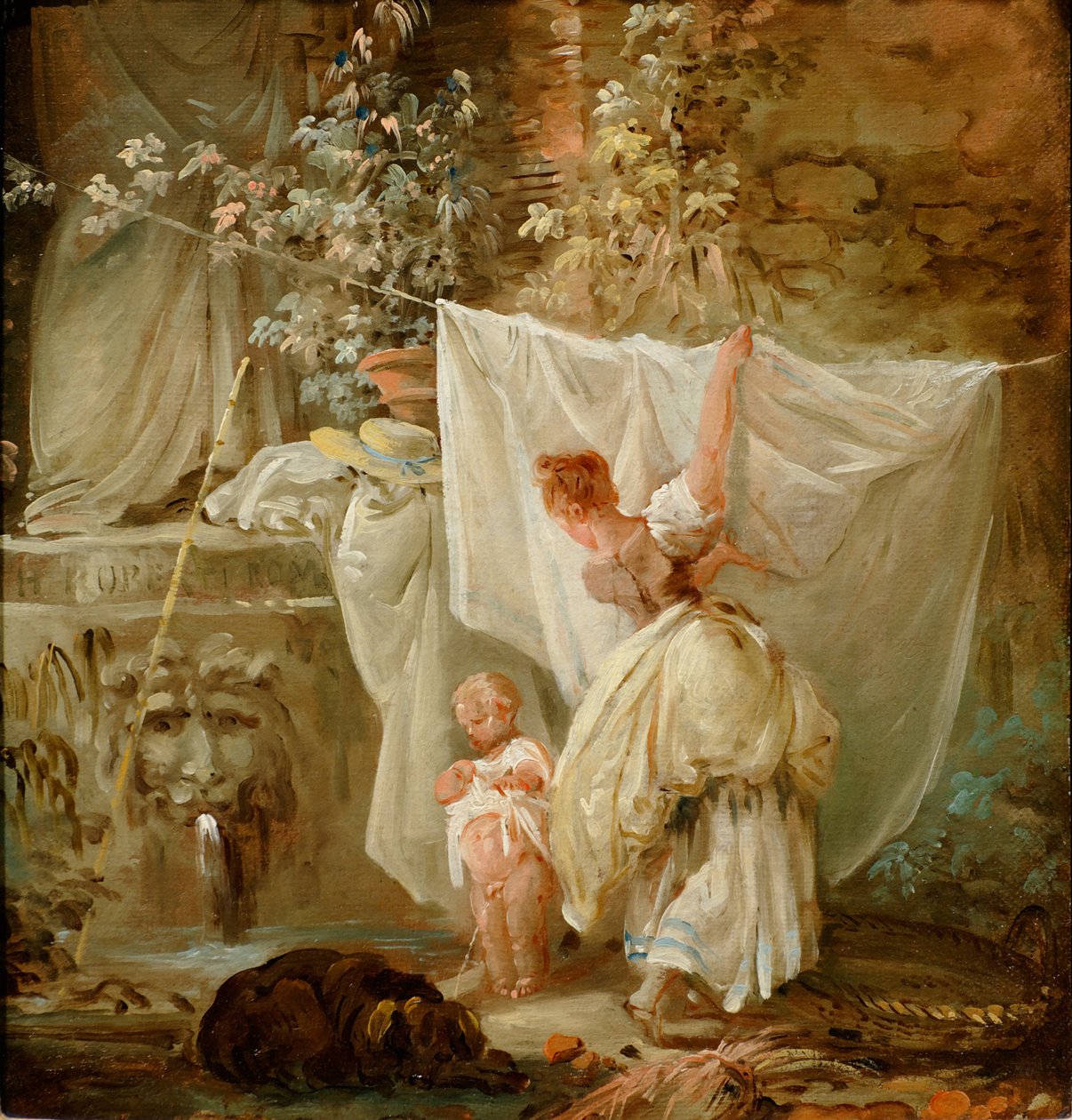 Wasvrouw en kind door Hubert Robert