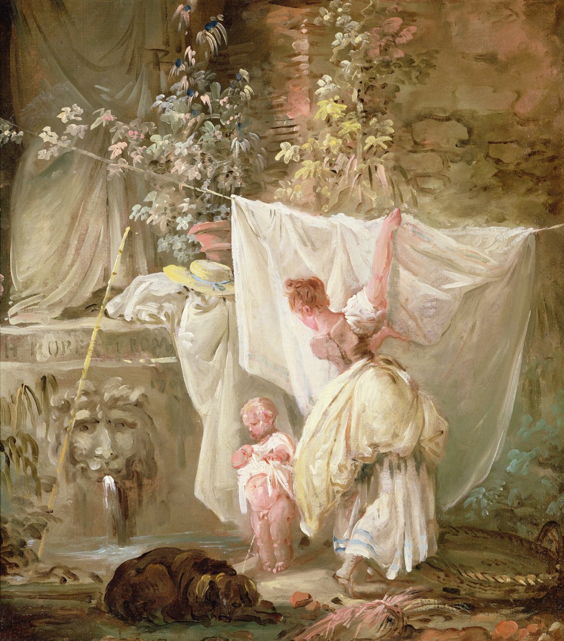 Wasvrouw en kind, 1761 door Hubert Robert