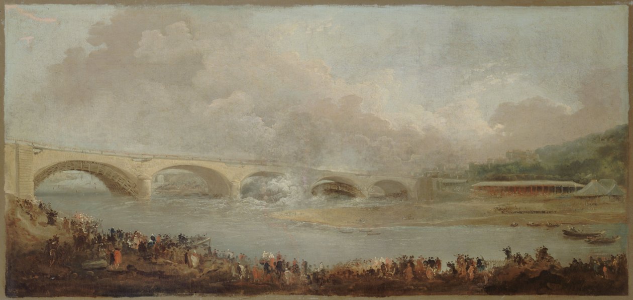 Le décintrement du pont de Neuilly, le 22 septembre 1772, tussen 1772 en 1775 door Hubert Robert