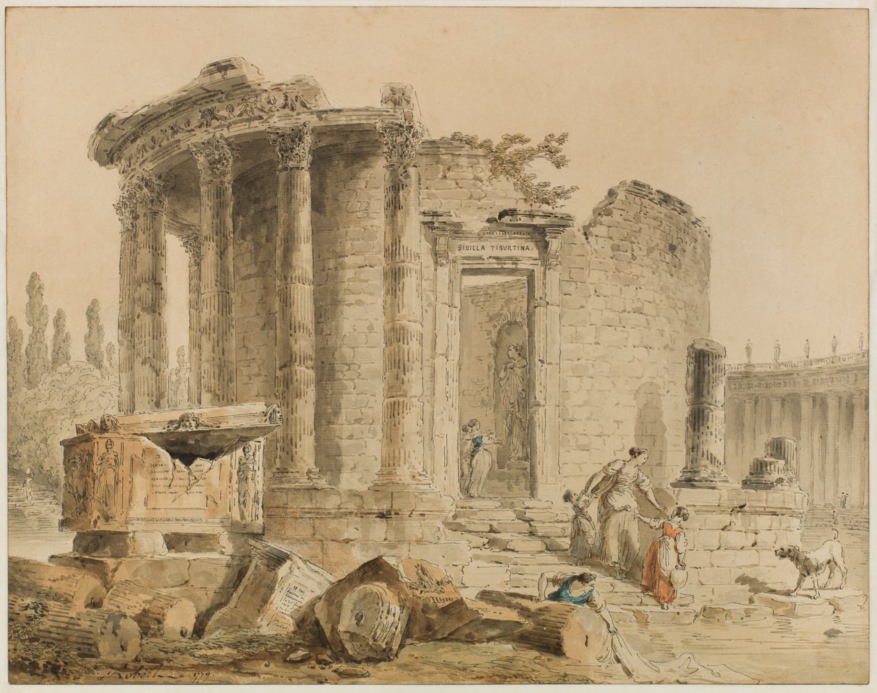 Der Tempel der Tiburtinischen Sibylle: Erinnerung an den Tempel der Sibylle in Tivoli door Hubert Robert