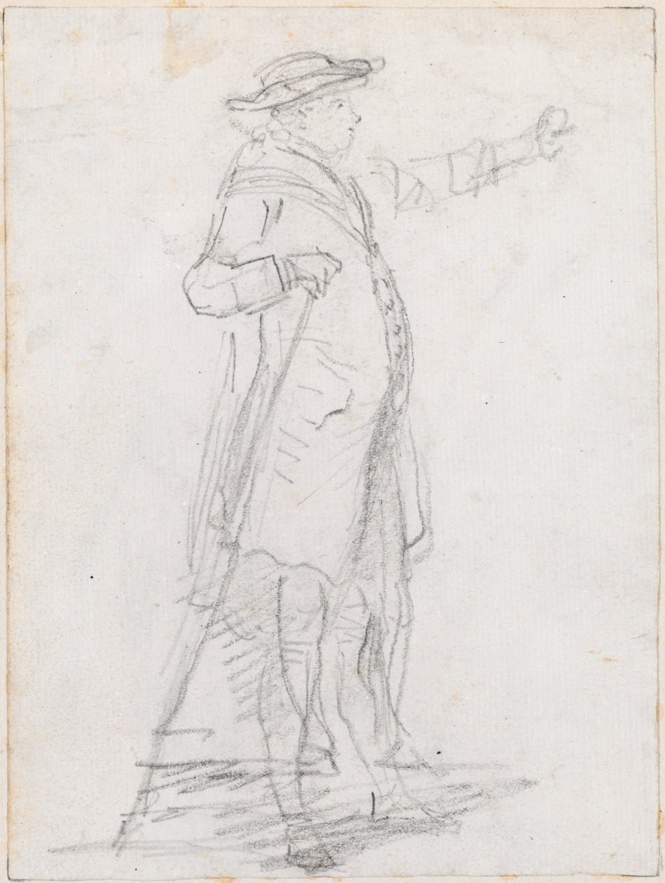 Man met een wandelstok, gezien in profiel door Hubert Robert
