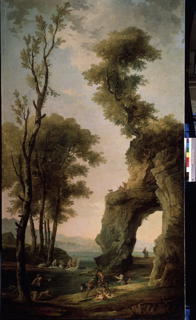 Landschap met wasvrouwen door Hubert Robert