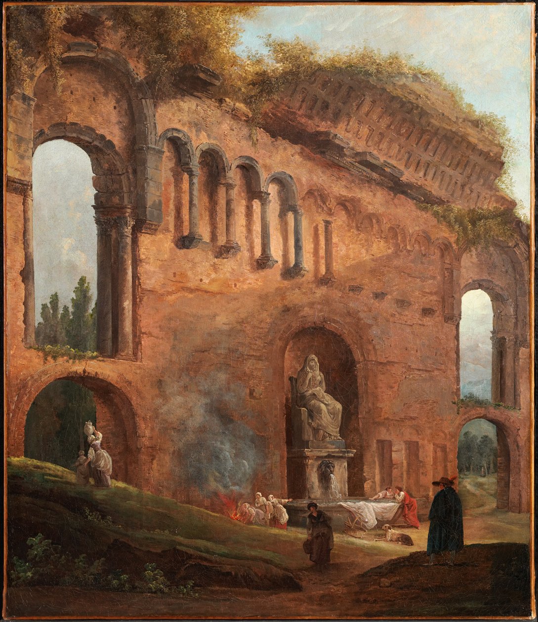 Romeinse ruïnes met wasvrouwen door Hubert Robert