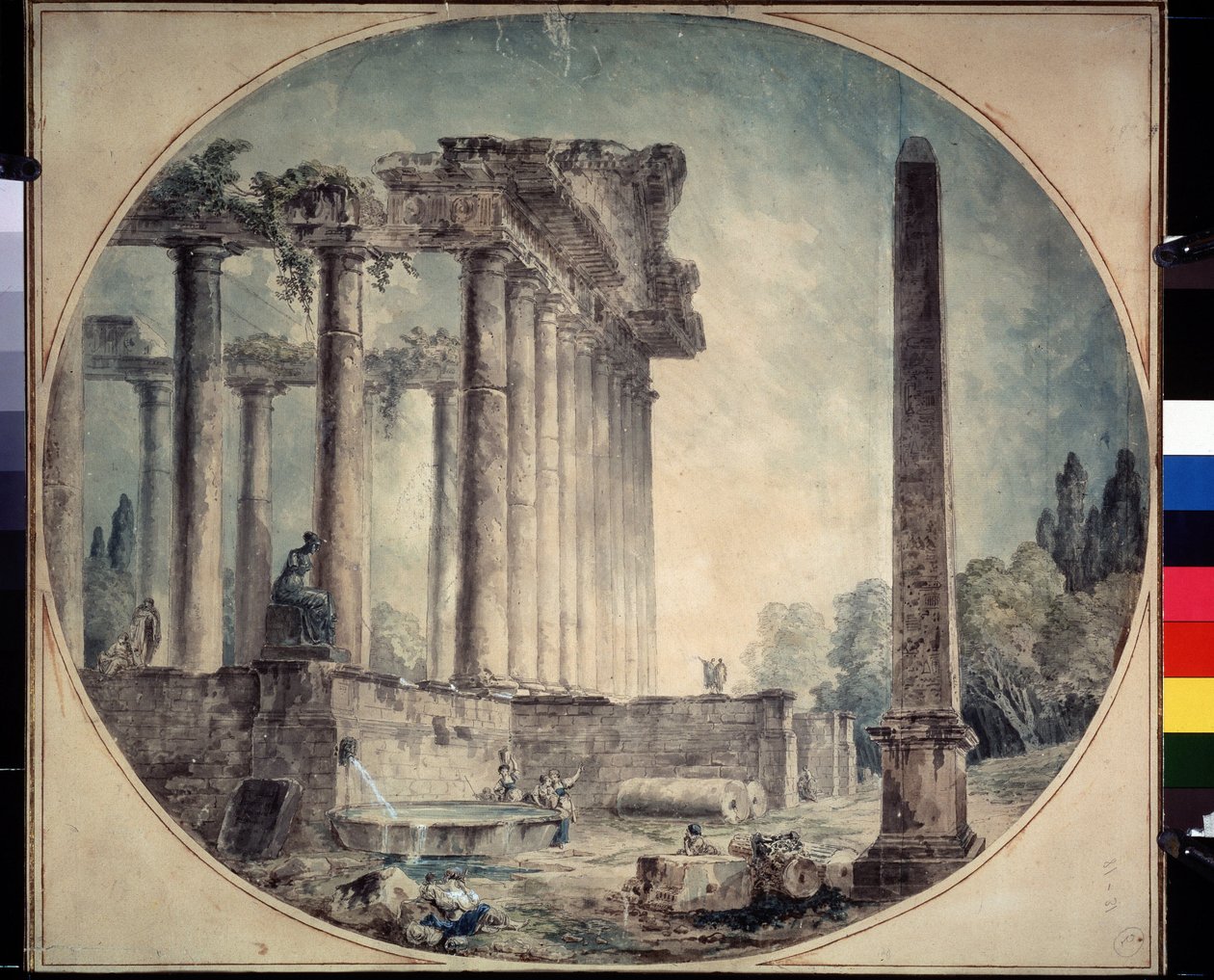 Antieke ruïnes en obelisk door Hubert Robert